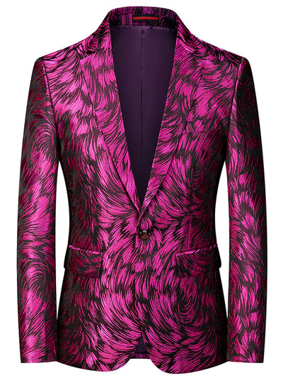 Men's Jacquard Blazer Suit Jacket One Button Party Banquet Formal Outfit in Purple - product view