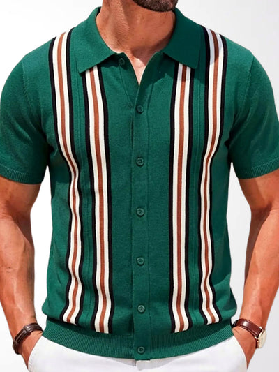 Men's Jacquard Knit Short Sleeve Polo Shirt Business Casual Summer Top in Green - product view