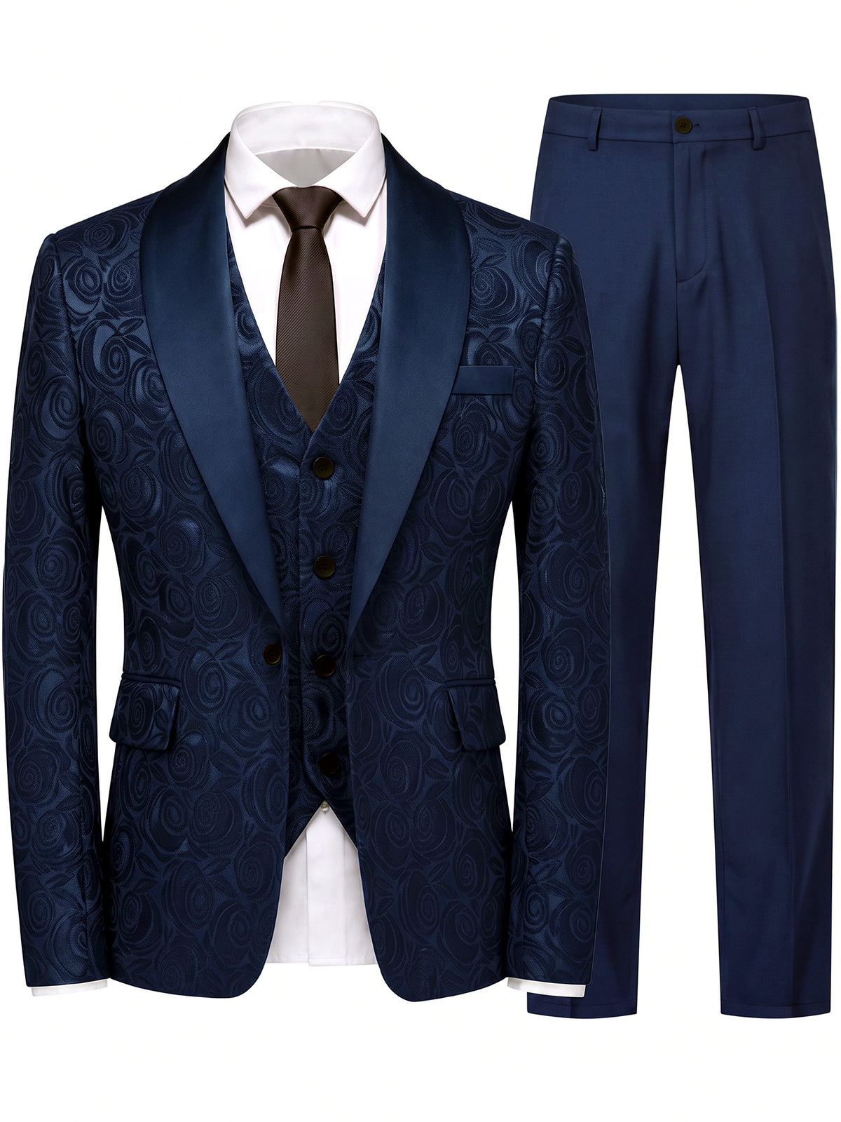 Men's Jacquard Blazer Suit Jacket One Button Party Banquet Formal Outfit in Blue[] - product view