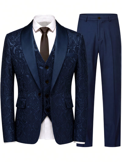 Men's Jacquard Blazer Suit Jacket One Button Party Banquet Formal Outfit in Blue[] - product view