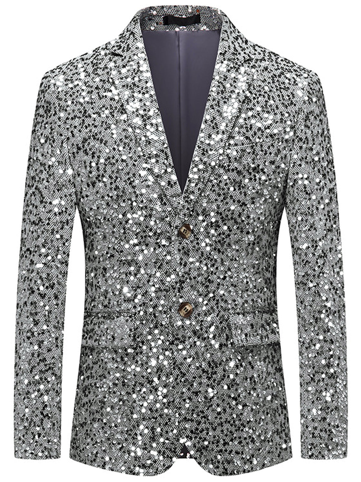 Men's Sequin Solid Color Slim Fit Long Sleeve Blazer for Everyday Smart-Casual Wear in Gray - product view