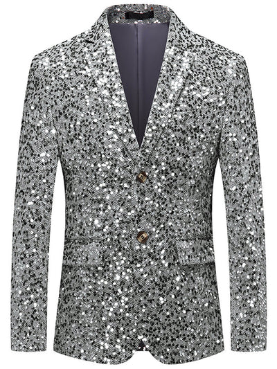 Men's Sequin Solid Color Slim Fit Long Sleeve Blazer for Everyday Smart-Casual Wear in Gray - product view