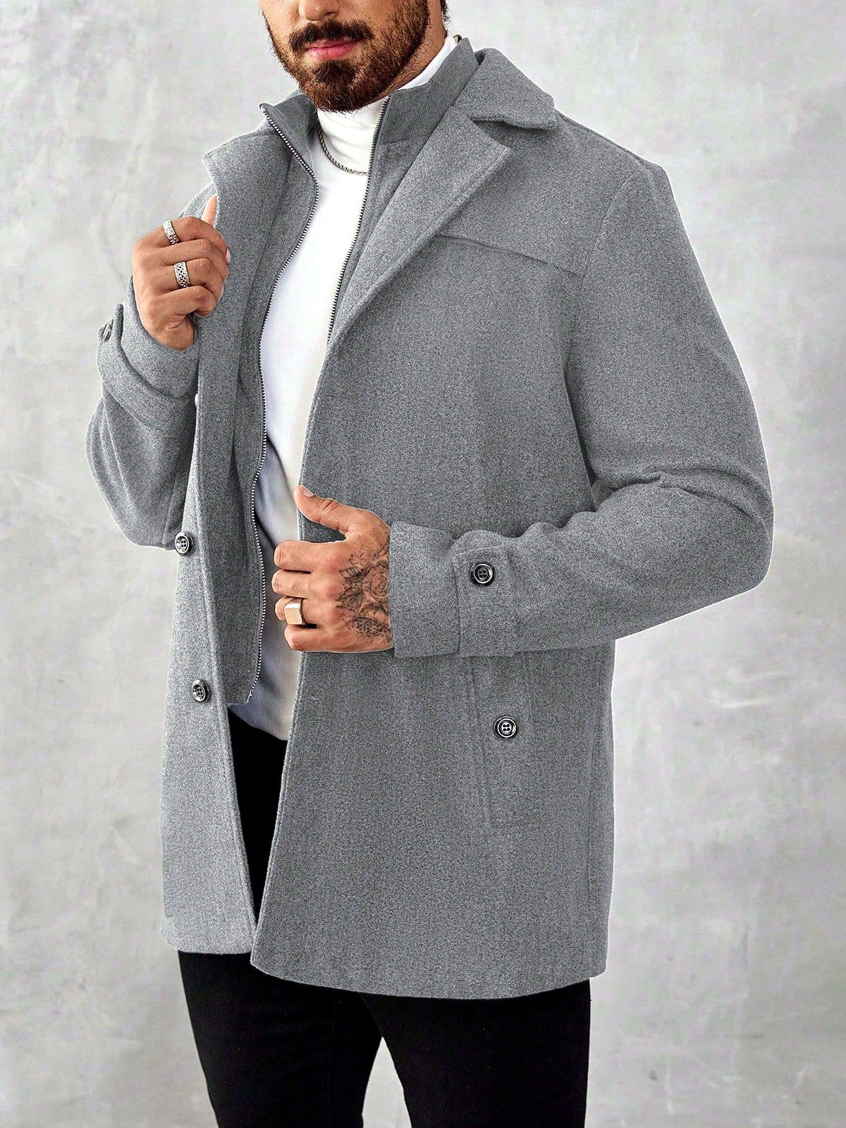 Men's Lapel Collar Mid-Length Jacket for Everyday Smart-Casual Wear in Light Gray - product view