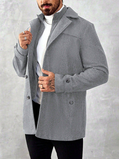 Men's Lapel Collar Mid-Length Jacket for Everyday Smart-Casual Wear in Light Gray - product view