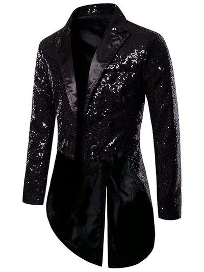 Men's Jacquard Blazer Suit Jacket One Button Party Banquet Formal Outfit in Black - product view