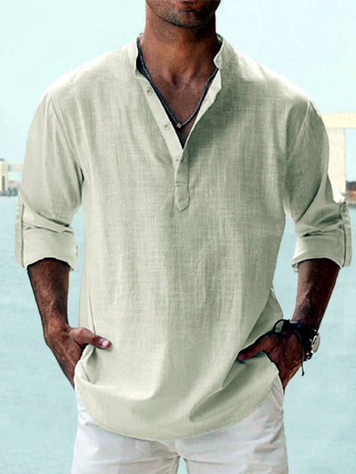 Men's Quick-Dry Henley Short Sleeve T-Shirt in White - product view