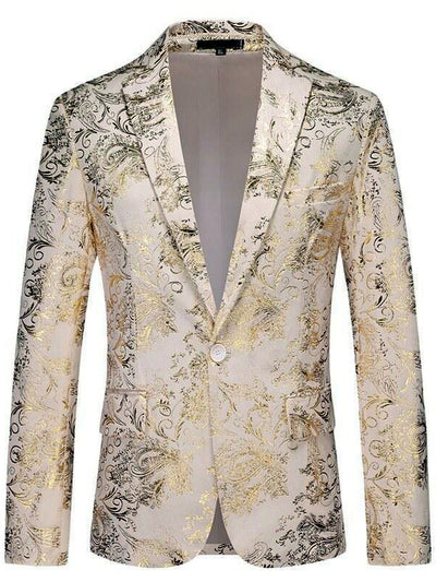 Men's Printed Slim Fit Single-Breasted Blazer for Everyday Smart-Casual Wear in White - product view