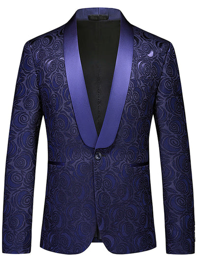 Men's Lapel Collar Solid Color Slim Fit Long Sleeve Blazer for Everyday Smart-Casual Wear in Navy - product view