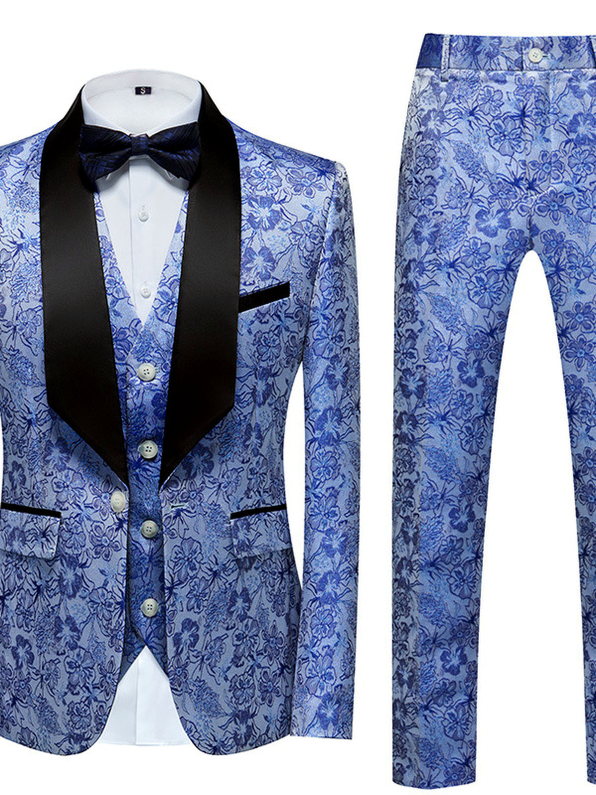 Men's Jacquard Slim Fit Two-Piece Set Casual in White - product view