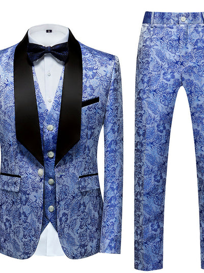 Men's Jacquard Slim Fit Two-Piece Set Casual in White - product view