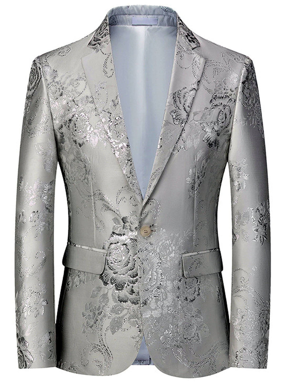 Men's Jacquard Blazer Suit Jacket One Button Party Banquet Formal Outfit in White - product view