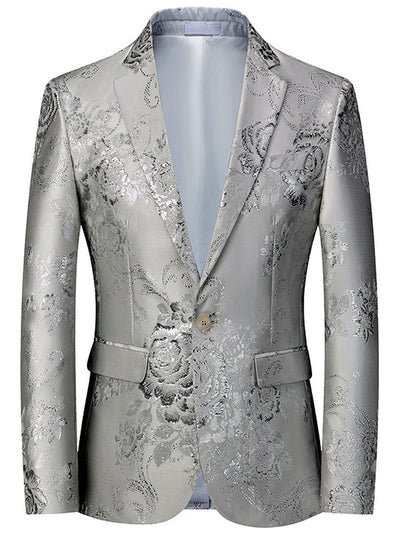 Men's Jacquard Blazer Suit Jacket One Button Party Banquet Formal Outfit in White - product view