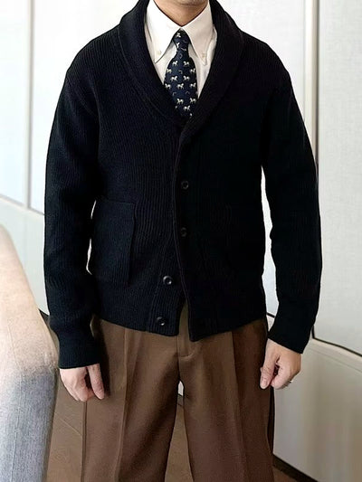 Men's V-Neck Long Sleeve Knit Cardigan Casual in Black - product view