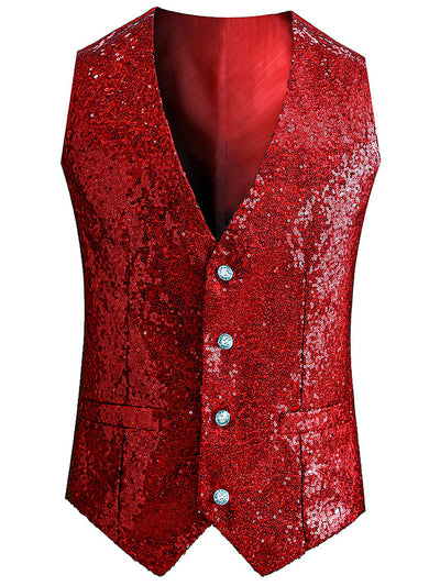 Men's Sleeveless Linen Vest Shirt Lightweight Casual Top in 【Red】 - product view