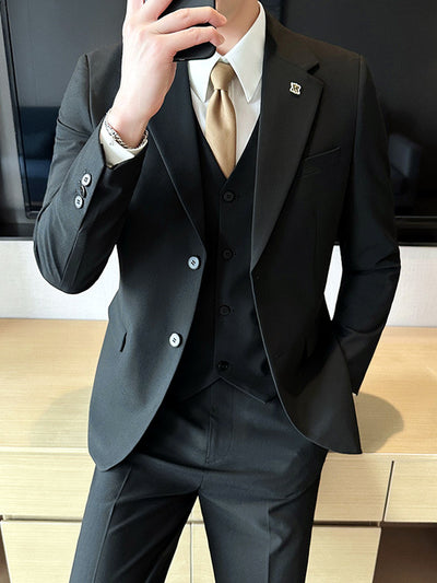Men's Lightweight Business Blazer and Pants Set Casual Suit Outfit in Black - product view