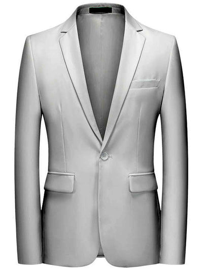 Men's Solid Color Slim Fit Long Sleeve Blazer for Everyday Smart-Casual Wear in White - product view