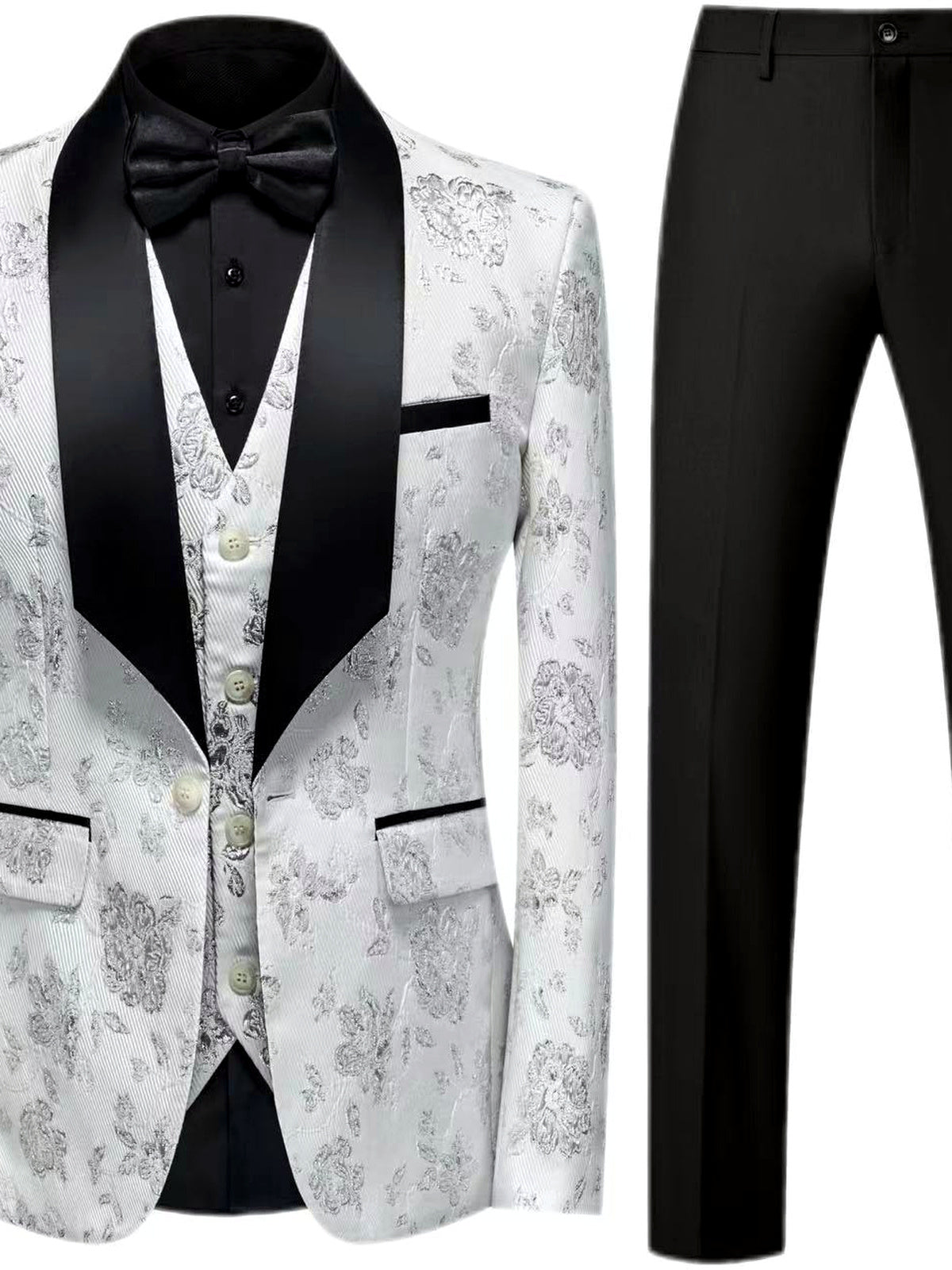 Men's Jacquard Blazer Suit Jacket One Button Party Banquet Formal Outfit in White - product view