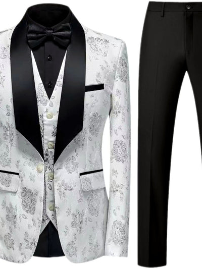 Men's Jacquard Blazer Suit Jacket One Button Party Banquet Formal Outfit in White - product view