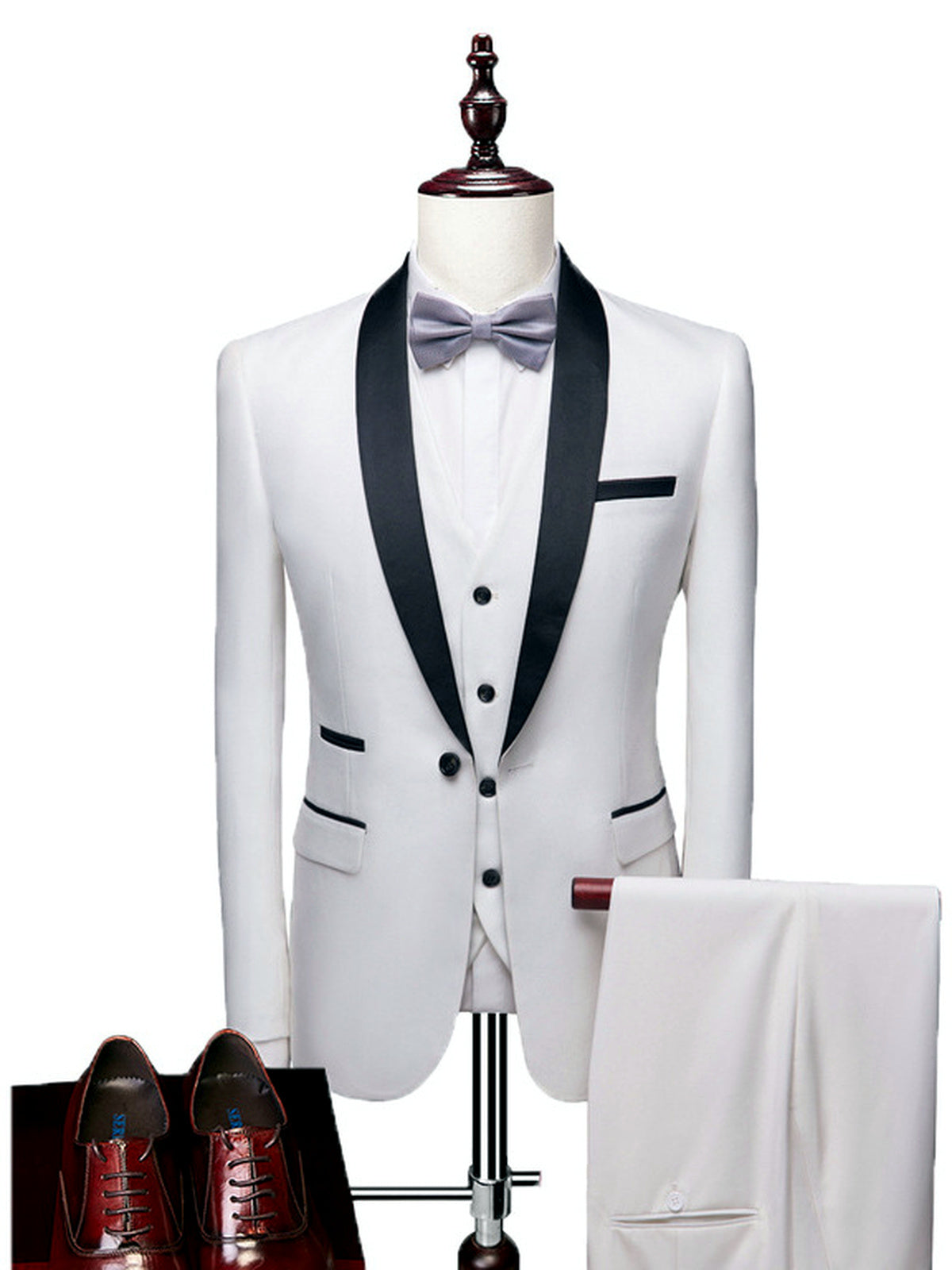 Men's Lightweight Business Blazer and Pants Set Casual Suit Outfit in White - product view