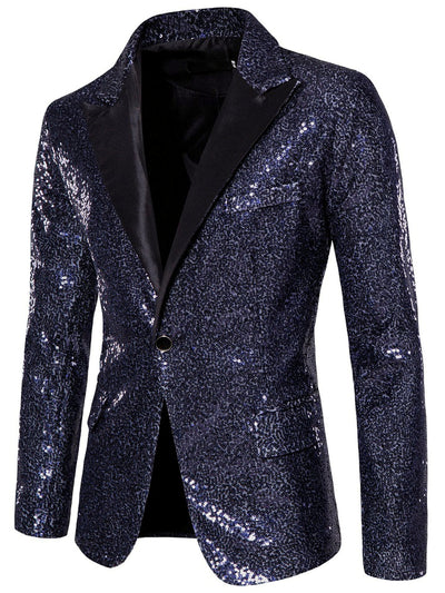 Men's Slim Fit Long Sleeve Blazer for Everyday Smart-Casual Wear in Navy - product view
