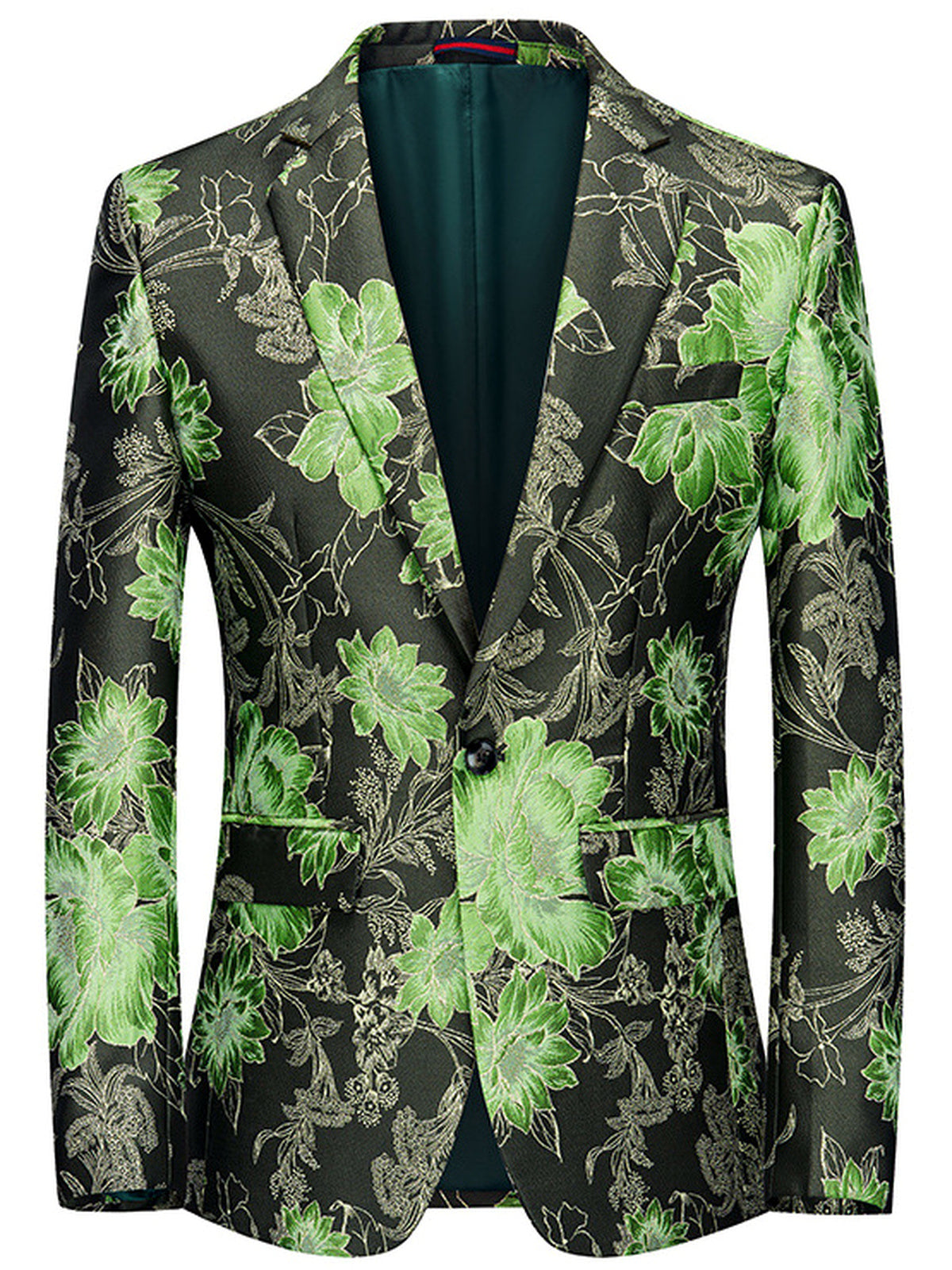 Men's Jacquard Blazer Suit Jacket One Button Party Banquet Formal Outfit in Green - product view