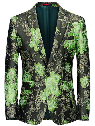 Men's Jacquard Blazer Suit Jacket One Button Party Banquet Formal Outfit in Green - product view