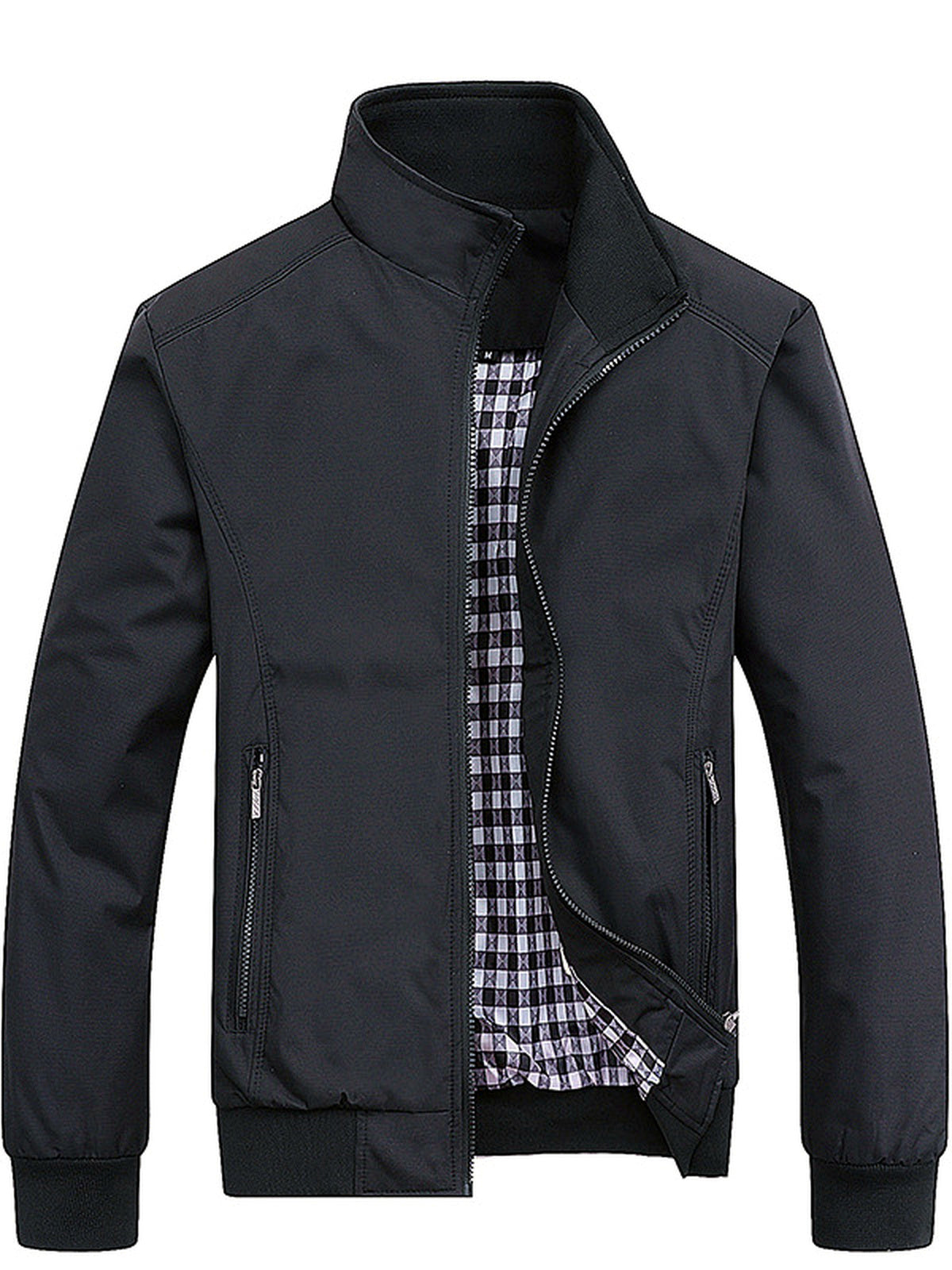 Men's Lapel Collar Slim Fit Long Sleeve Jacket for Everyday Smart-Casual Wear in Black - product view