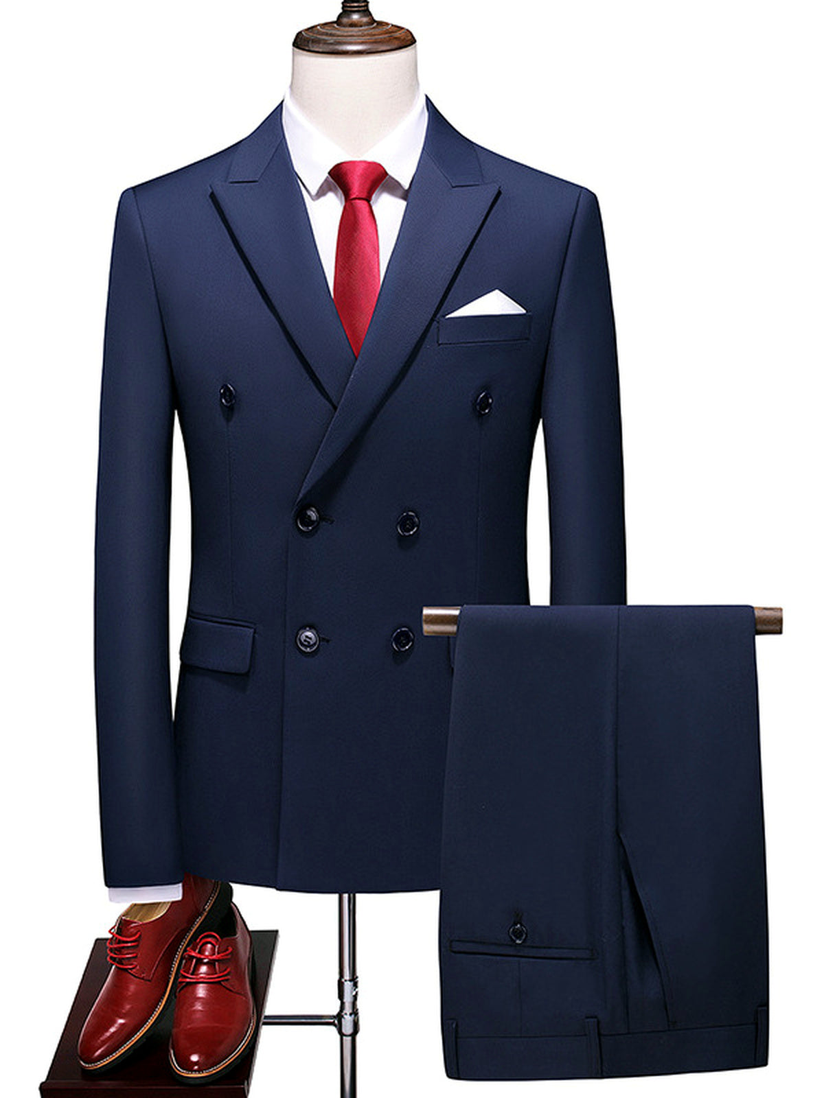 Men's Lightweight Business Blazer and Pants Set Casual Suit Outfit in Navy - product view