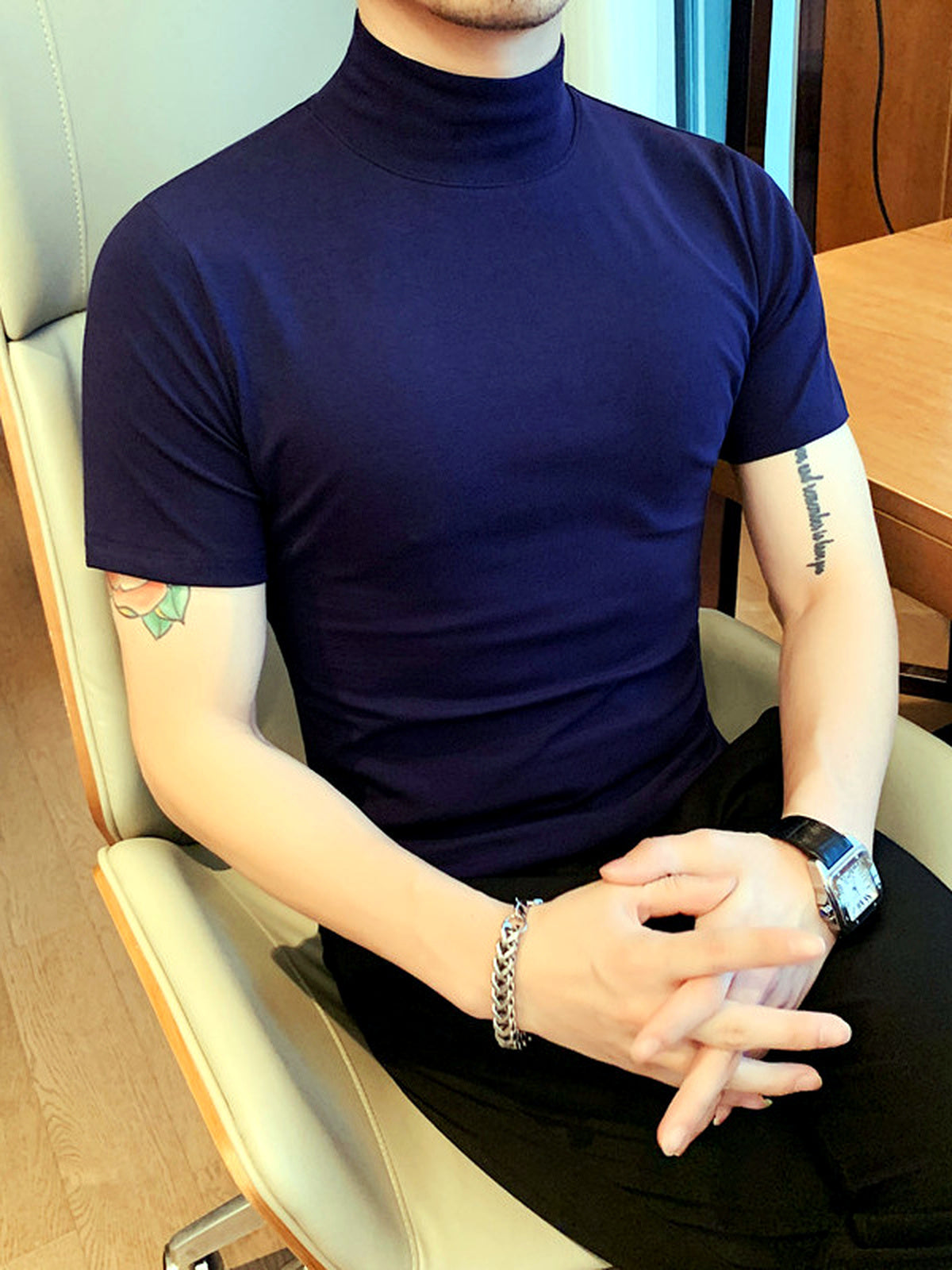 Men's Quick-Dry Henley Short Sleeve T-Shirt in Navy - product view