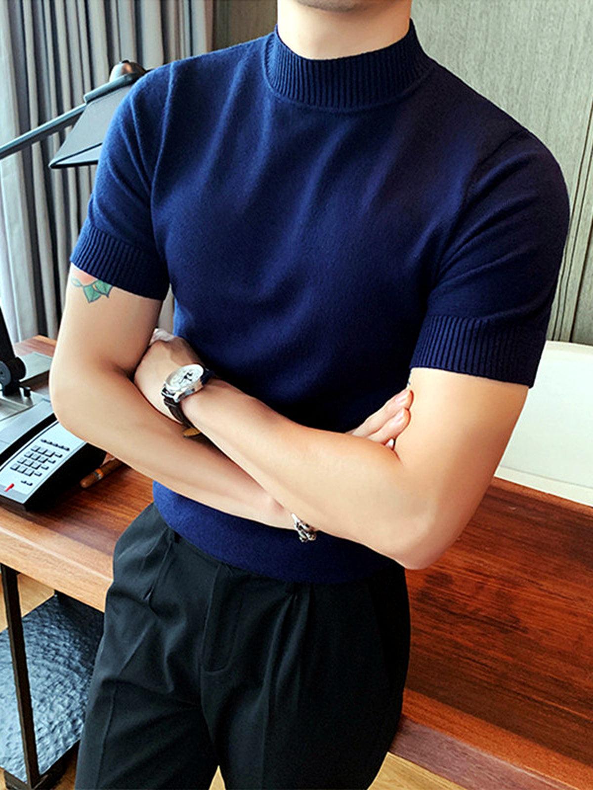 Men's Quick-Dry Henley Short Sleeve T-Shirt in Navy - product view