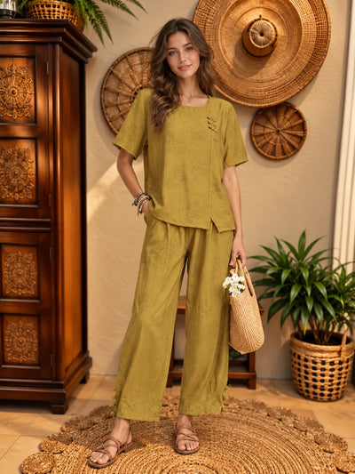 Women's Cotton Linen Two Piece Outfit Set - product view 1
