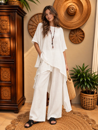 Women's Cotton Linen Two Piece Outfit Set - product view 1