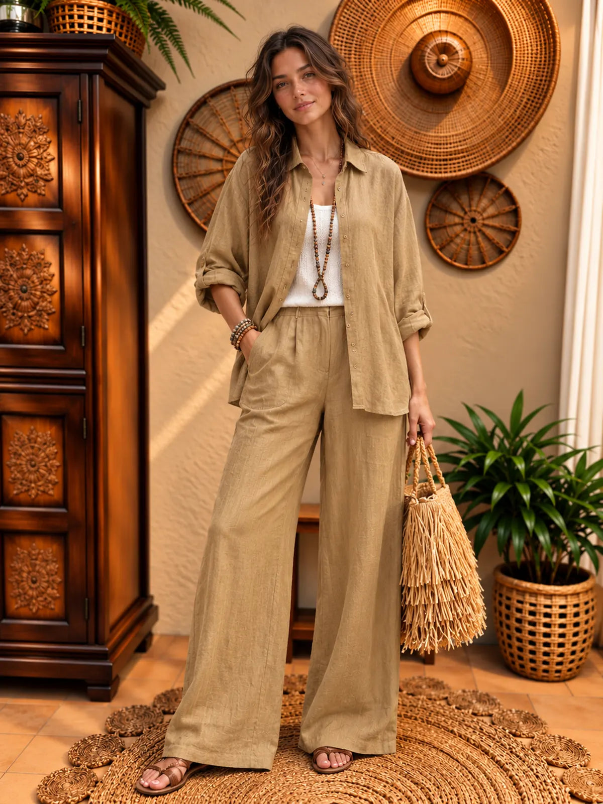 Women's Top and Wide-Leg Pants Two-Piece Set - product view 1