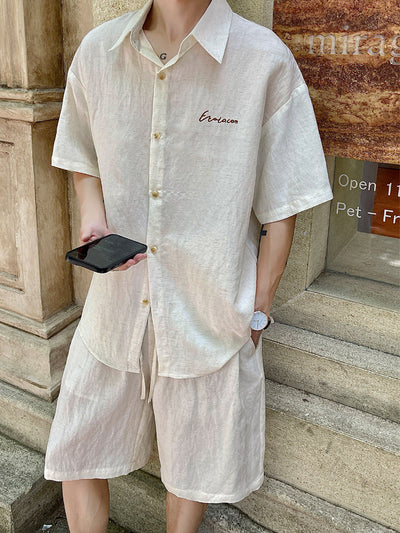 Men's Lyocell Linen Summer Two-Piece Set Natural Beige product image