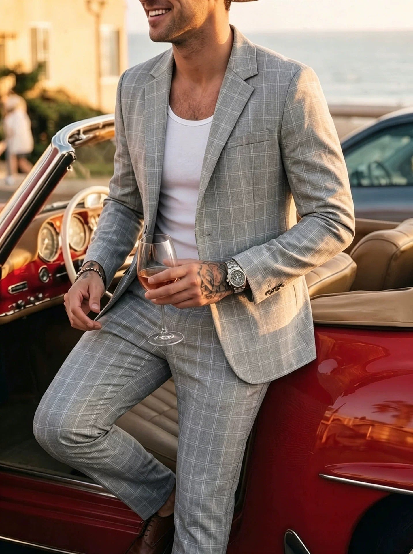 Men's Lightweight Business Blazer and Pants Set Casual Summer Suit Outfit product image