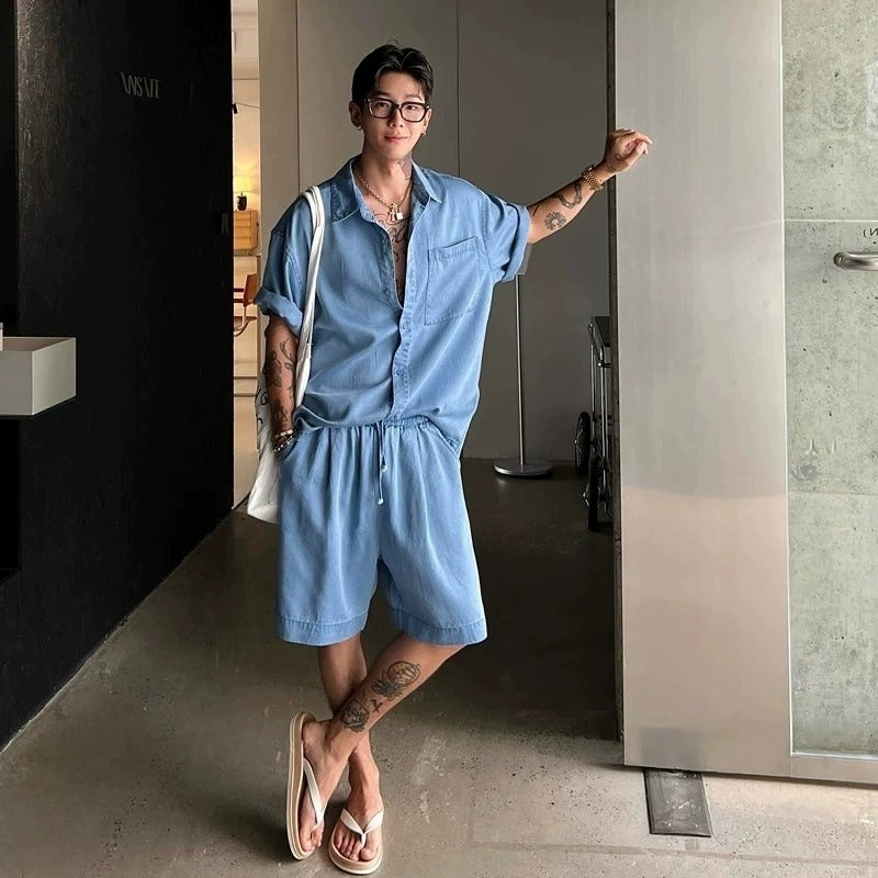 Men's Lyocell Cotton Casual Bermuda Shorts Elastic Waist Summer Shorts product image