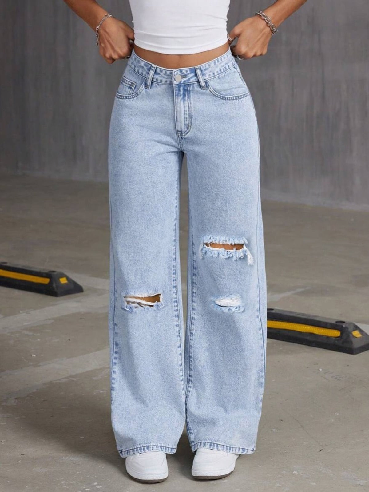 Women's High Waist Distressed Denim Bermuda Shorts Raw Hem Ripped Summer Jeans Shorts product image