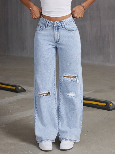 Women's High Waist Distressed Denim Bermuda Shorts Raw Hem Ripped Summer Jeans Shorts product image