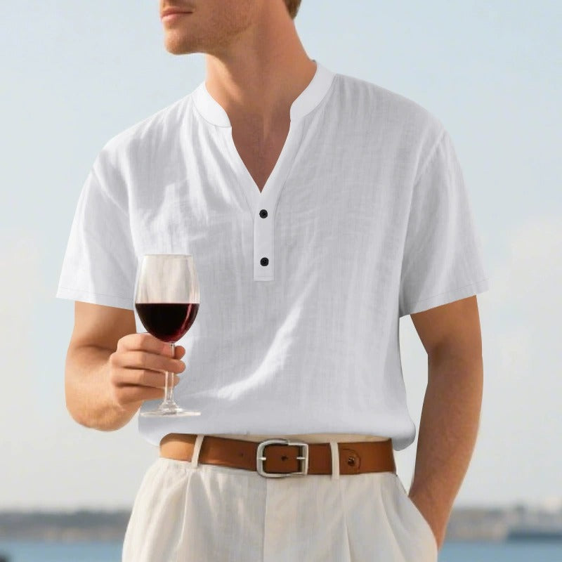 Men's Linen Blend Short Sleeve Shirt Lightweight Casual Summer Button Shirt product image