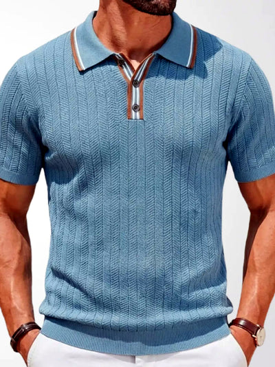 Men's Striped Jacquard Knit Short Sleeve Polo Shirt Business Casual Summer Top - product detail view 1