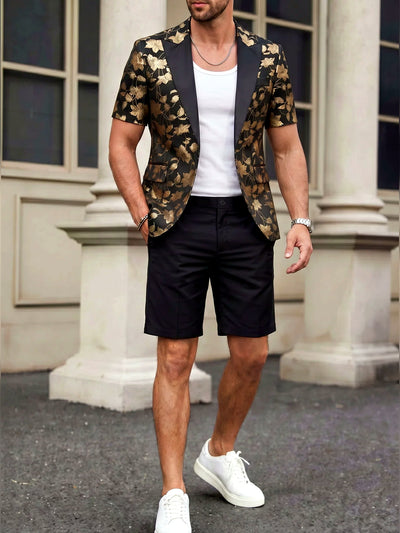 Men's Jacquard Blazer Suit Jacket One Button Party Banquet Formal Outfit