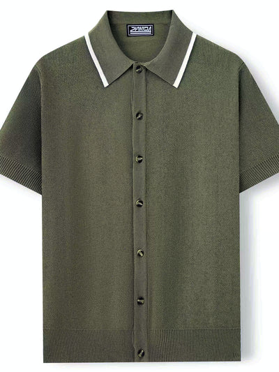 Men's Jacquard Knit Short Sleeve Polo Shirt Business Casual Summer Top - product detail view 1