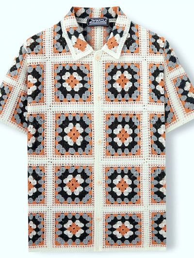 Men's Jacquard Knit Short Sleeve Polo Shirt Business Casual Summer Top - product detail view 1