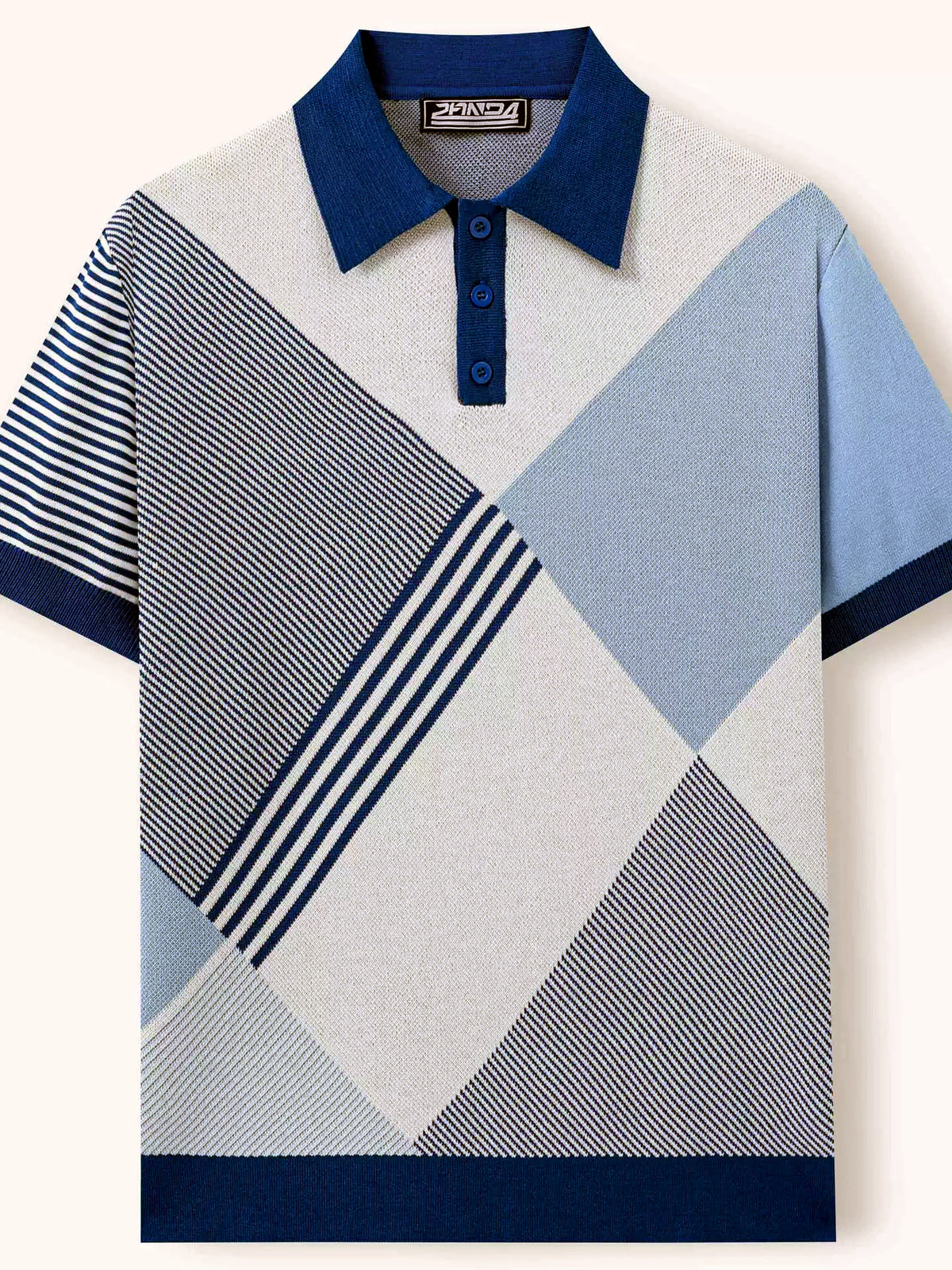 Men's Jacquard Knit Short Sleeve Polo Shirt Business Casual Summer Top - product detail view 1