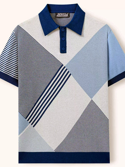Men's Jacquard Knit Short Sleeve Polo Shirt Business Casual Summer Top - product detail view 1