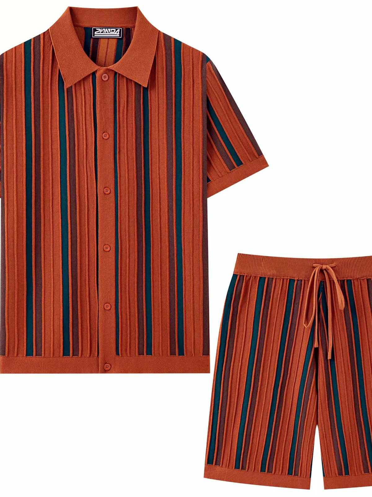 Men's Zip Collar Polo Shirt and Shorts Summer Two-Piece Set - product detail view 1