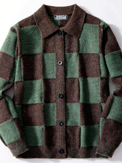 Men's Lapel Collar Long Sleeve Knit Cardigan Casual Autumn - product detail view 1