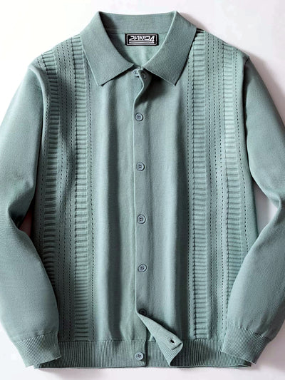 Men's Lapel Collar Open-Knit Lightweight Long Sleeve Knit Cardigan Casual Autumn - product detail view 1