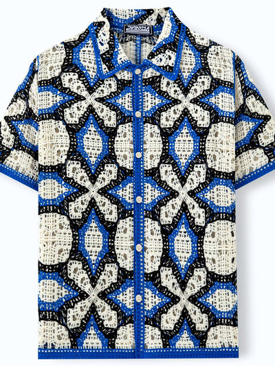 Men's Jacquard Knit Short Sleeve Polo Shirt Business Casual Summer Top - product detail view 1
