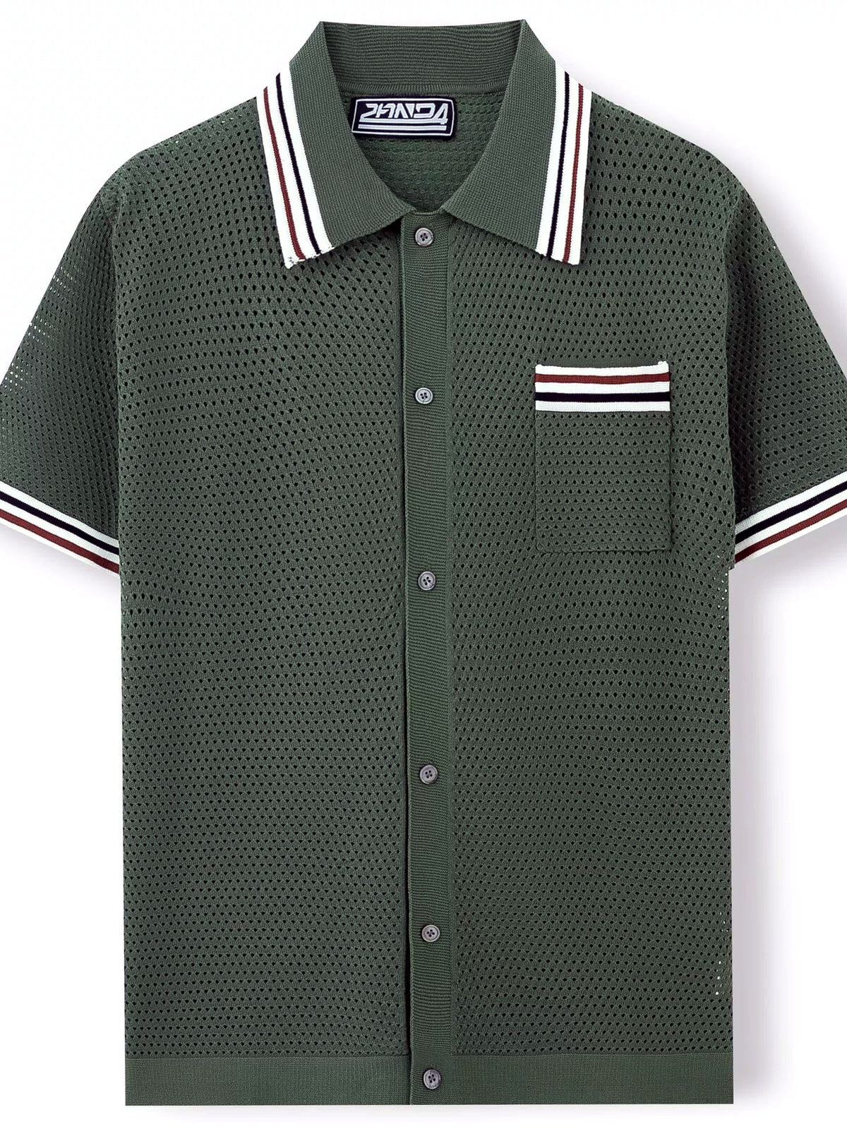 Men's Striped Jacquard Knit Short Sleeve Polo Shirt Business Casual Summer Top - product detail view 1